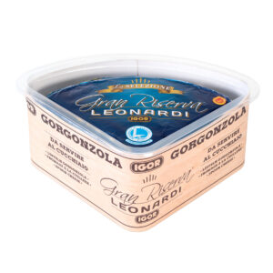 GORGONZOLA DOP 1/8 GRAN RISERVA LEONARDI AL CUCCHIAIO CON CONTENITORE IN LEGNO PESO VARIABILE