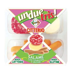 UNDUETRIS SALAME CON FORMAGGIO E GRISSINI G.80    SENZA GLUTINE E SENZA LATTOSIO