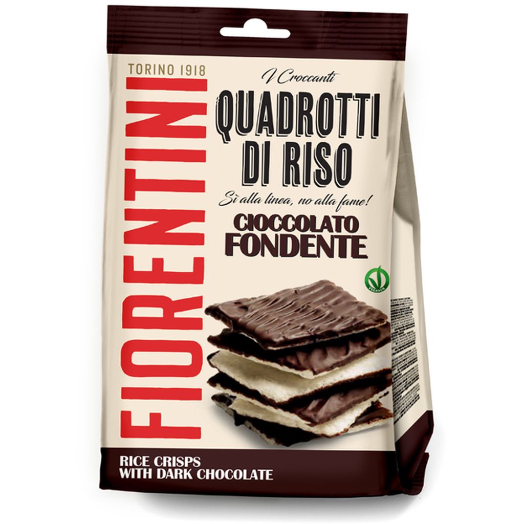 QUADROTTI RISO RICOPERTI DI CIOCCOLATO FONDENTE SENZA GLUTINE G.80